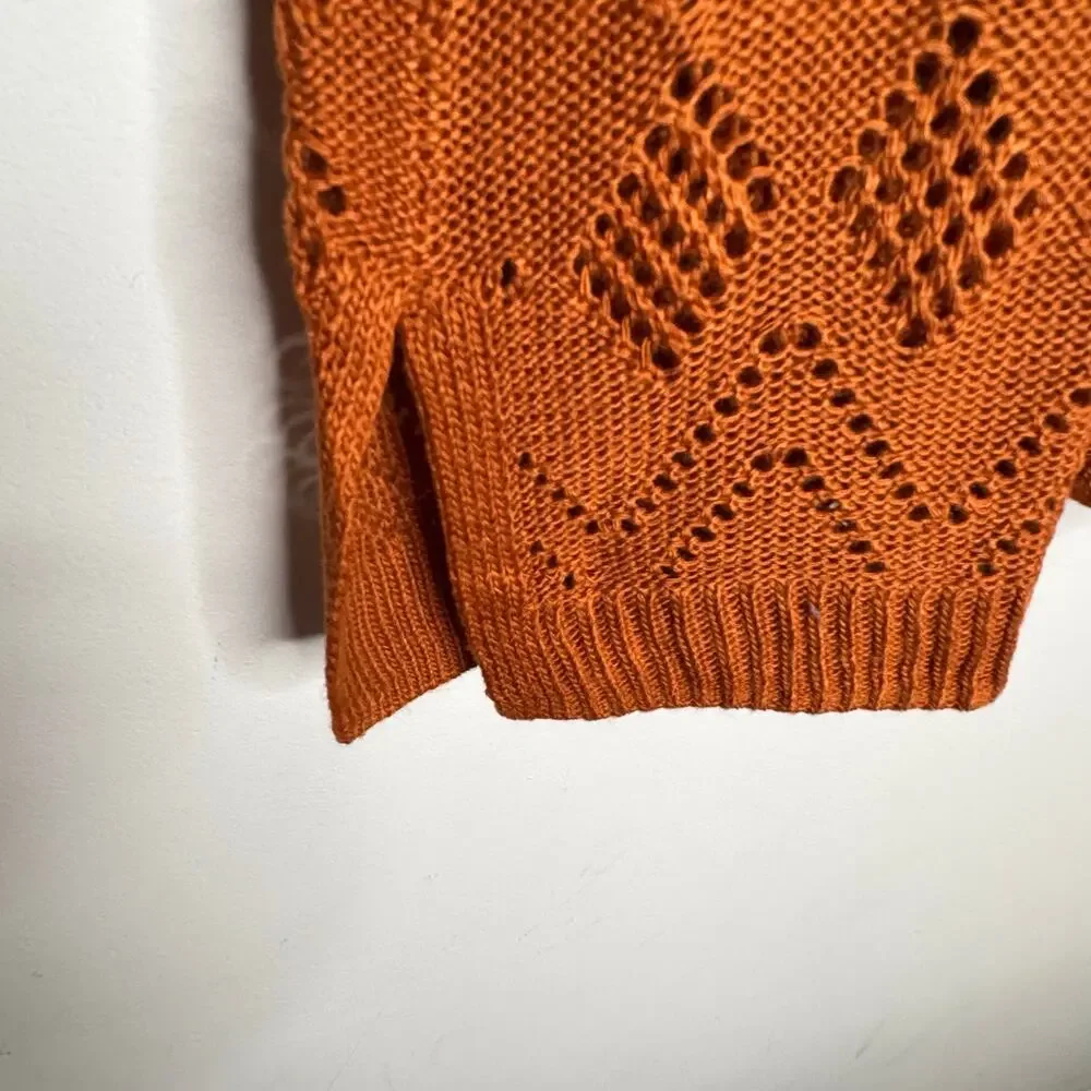 Market & Spruce Cecily Pointelle Open Duster Cardigan Orange NWT Size Small